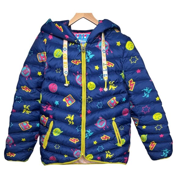LALA BOBO RARE BRIGHT FUN GRAPHIC PUFFER HOODIE JACKET COAT LARGE - Picture 1 of 10